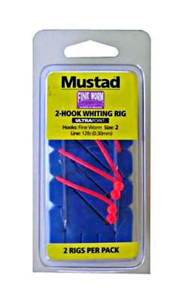 Mustad Size 2 Fine Worm 2 Hook Whiting Fishing Rig 2 Pk