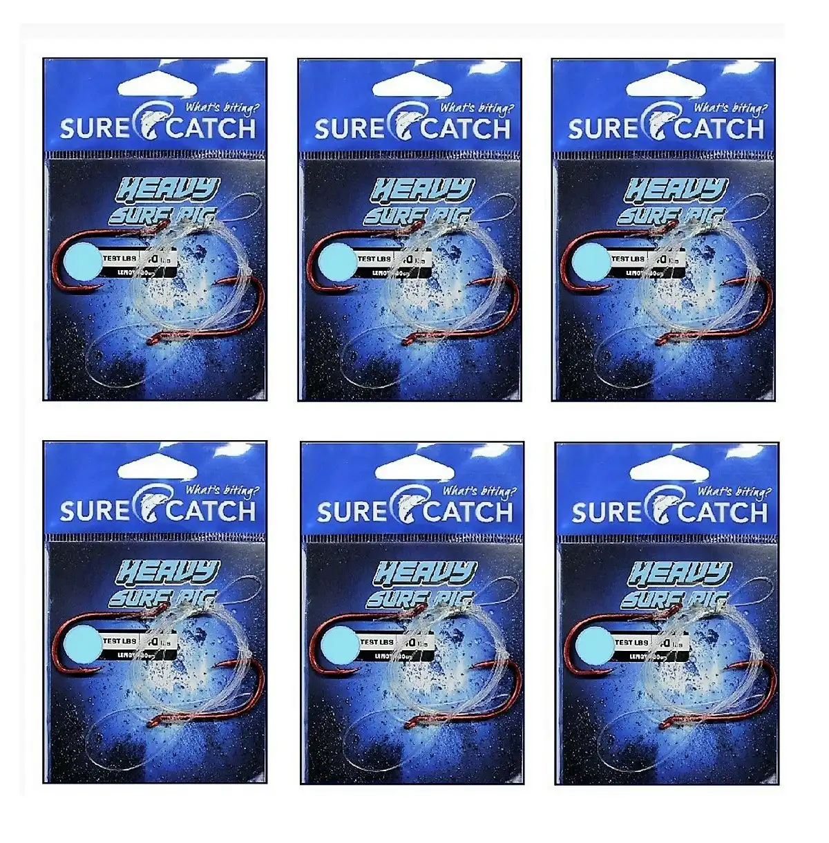 6 Pack of Surecatch Pre-Tied Heavy Surf Rigs with Chemically
