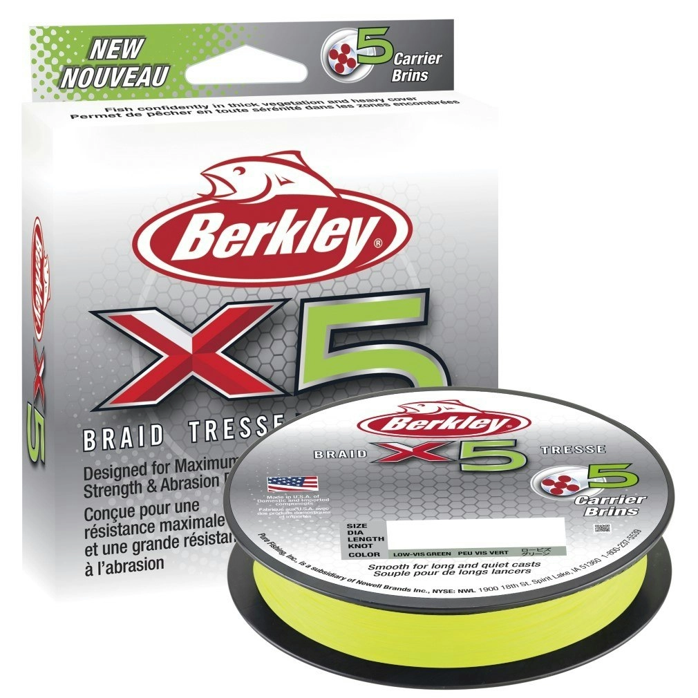 300m Spool of Flame Green Berkley X5 Braided Fishing Line - 5 Carrier Braid