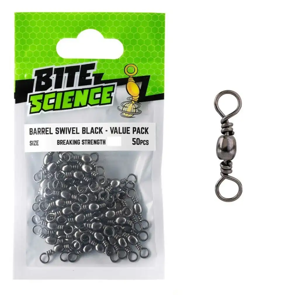50 Pack of Bite Science Black Barrel Fishing Swivels