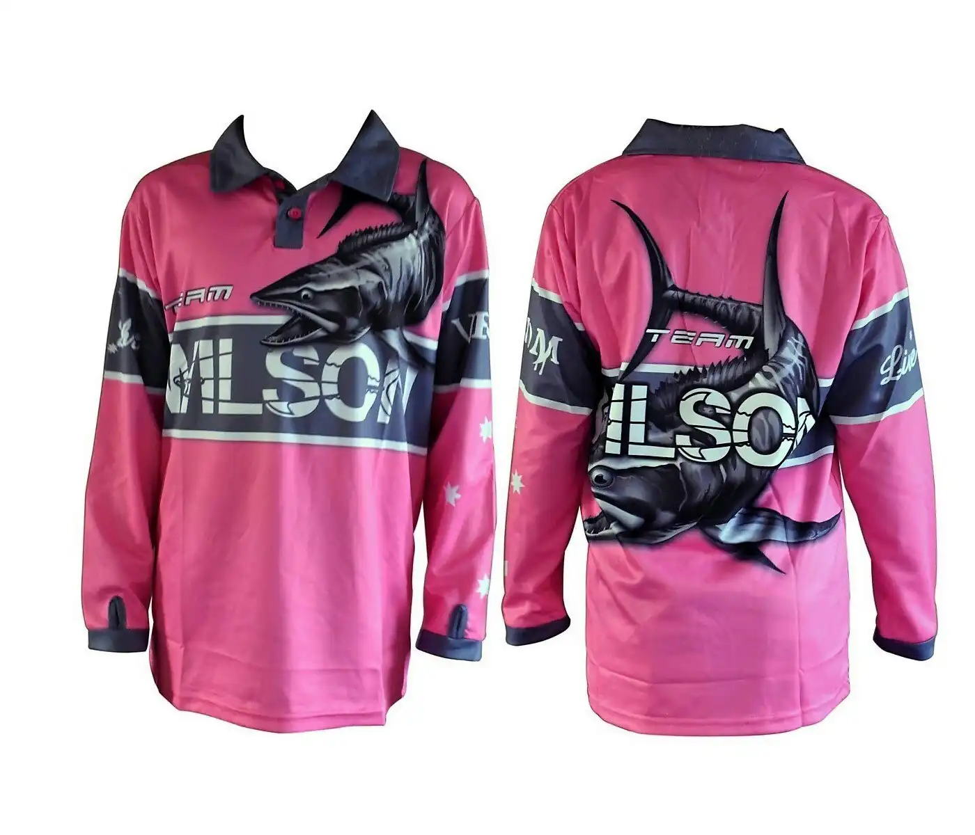 Team Wilson Pink Kids Tournament Long Sleeve Fishing Shirt with Collar